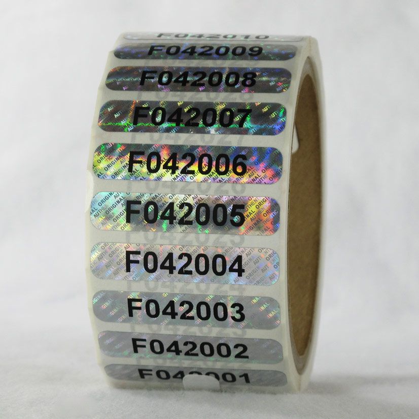 Hologram Stickers, Original Authentic, .375 x 1.875 in, Rectangle,  Perforated, Serial Numbered, XOA20-19PAASN - NovaVision