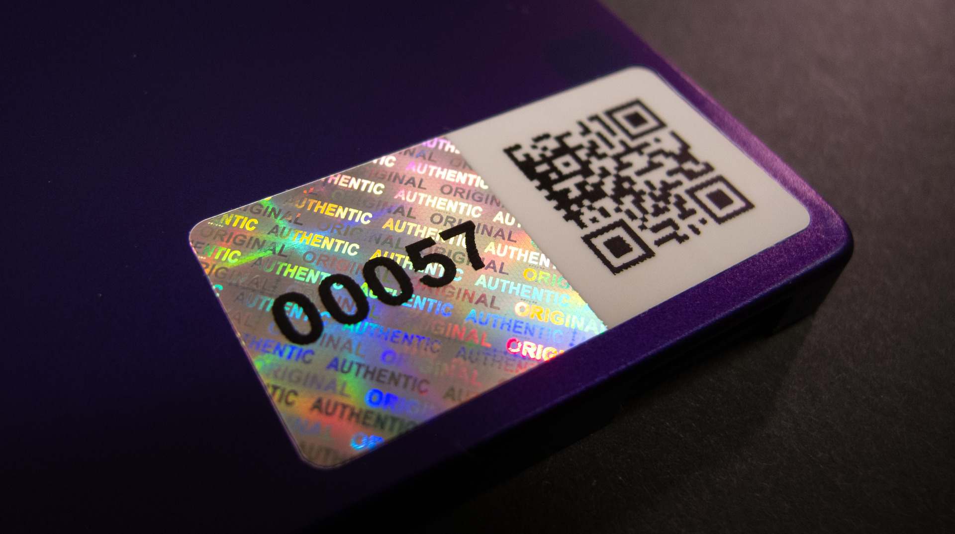 holographic label with QR code applied to SSD